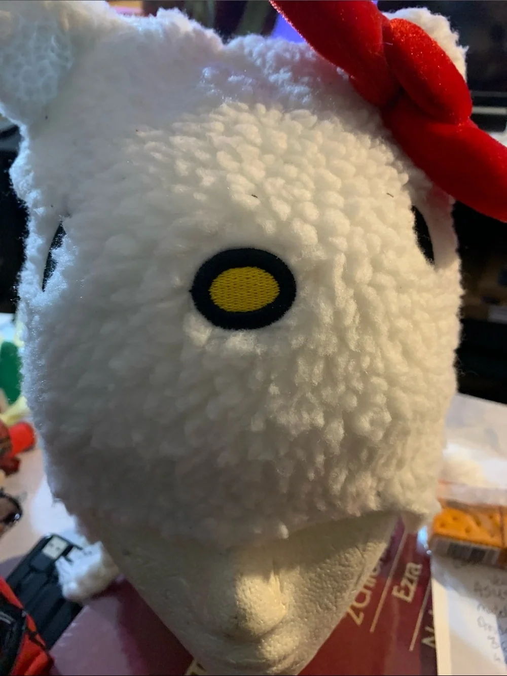 Little Kitty Kids White Fuzzy Plush Hat with Red Bow Accent
